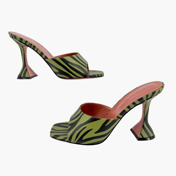 Amina Muaddi Lupita Green Zebra Mule Slide Sandals Heels Size 37.5 US 7.5 Women - Picture 9 of 15